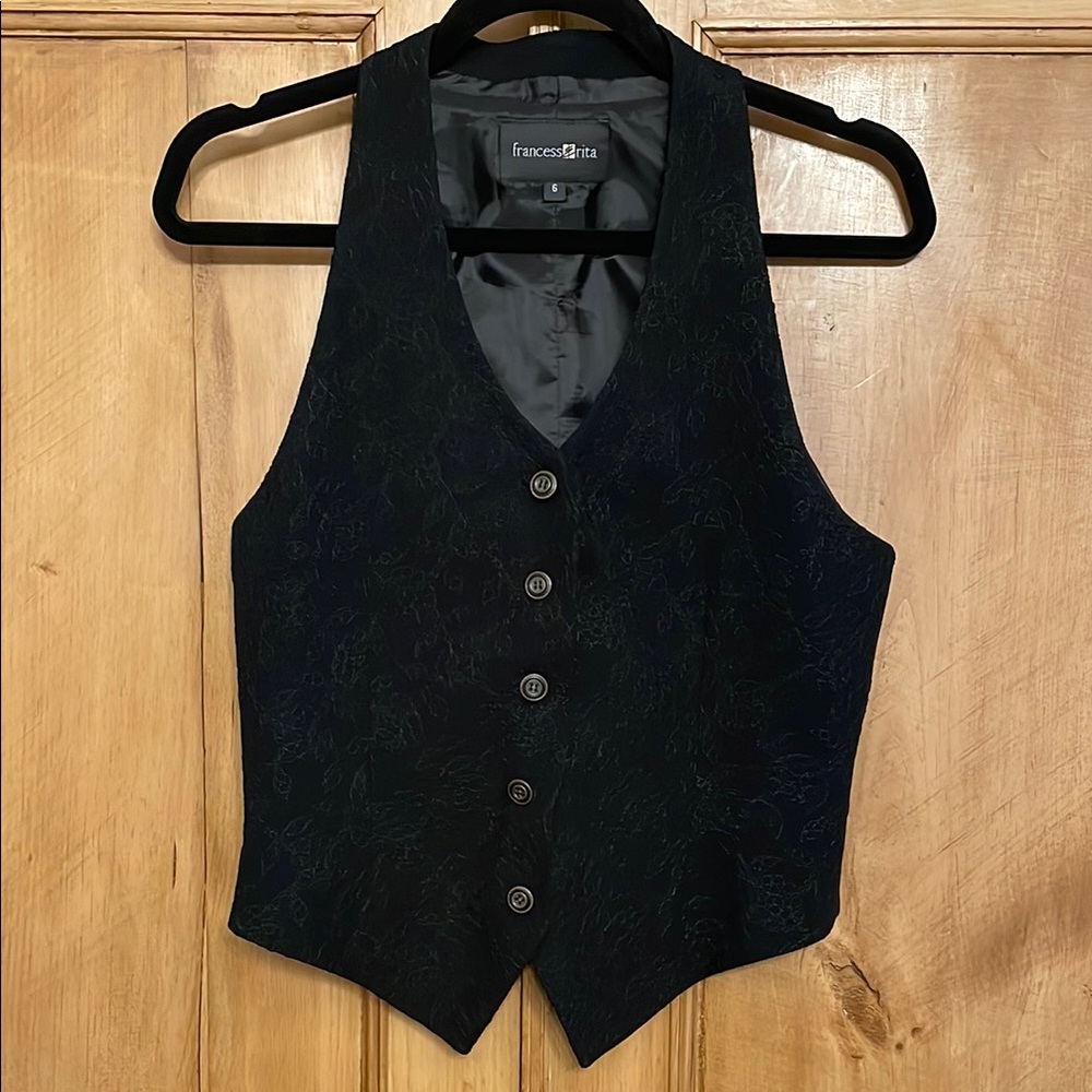 Embroidered Black Vest with decorative Button detail
